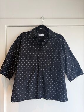 Balenciaga Black Short-Sleeve Button-Down Shirt with White Micro Print